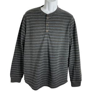 Mens Marine Layer Augusta Double Knit Henley Long Sleeve Sz M Striped Gray Shirt